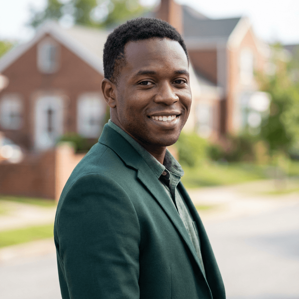 James Okafor, a friendly condo owner in his 50s, Black, professional casual style