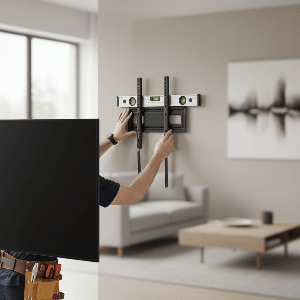 TV mounting job in a living room